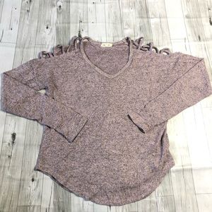 Urban Diction Shirt Womens Medium Pink Heathered Criss Cross Open Shoulder Top